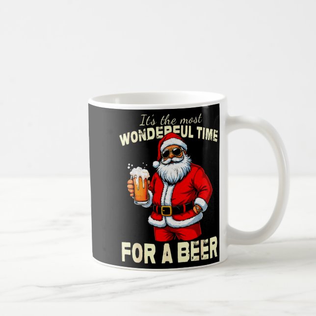 Funny Christmas Santa Drinking Beer Wonderful Time Kaffemugg (Höger)