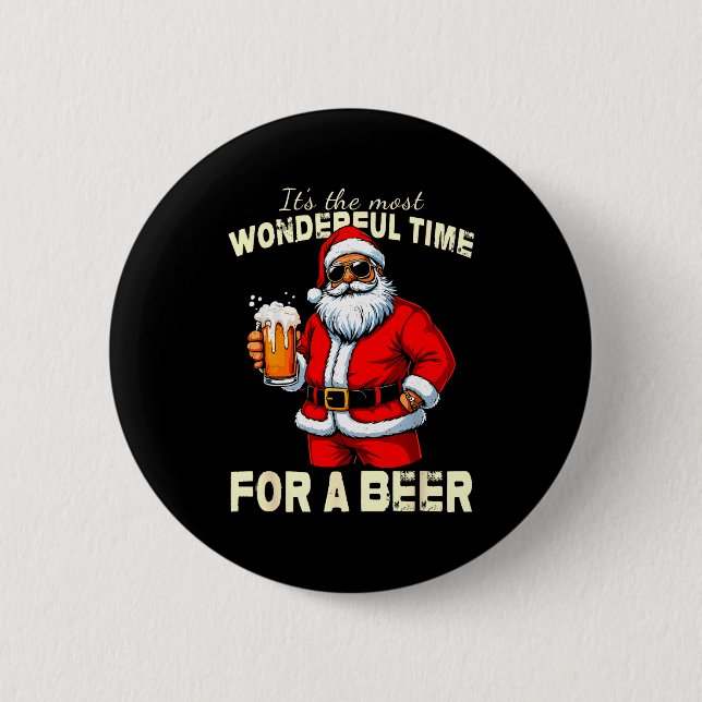 Funny Christmas Santa Drinking Beer Wonderful Time Knapp (Framsida)