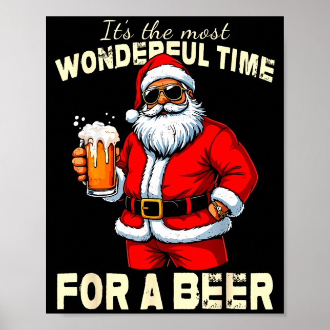 Funny Christmas Santa Drinking Beer Wonderful Time Poster (Framsidan)