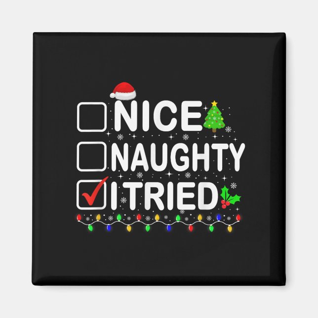 Funny Christmas Santa Hat Xmas Lights Nice Naughty Magnet (Framsidan)