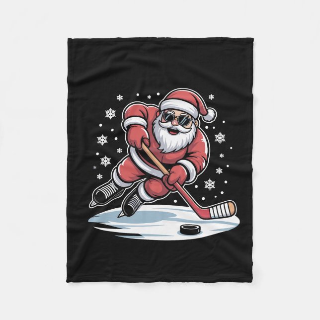 Funny Christmas Santa Playing Ice Hockey Xmas  Fleecefilt (Framsidan)