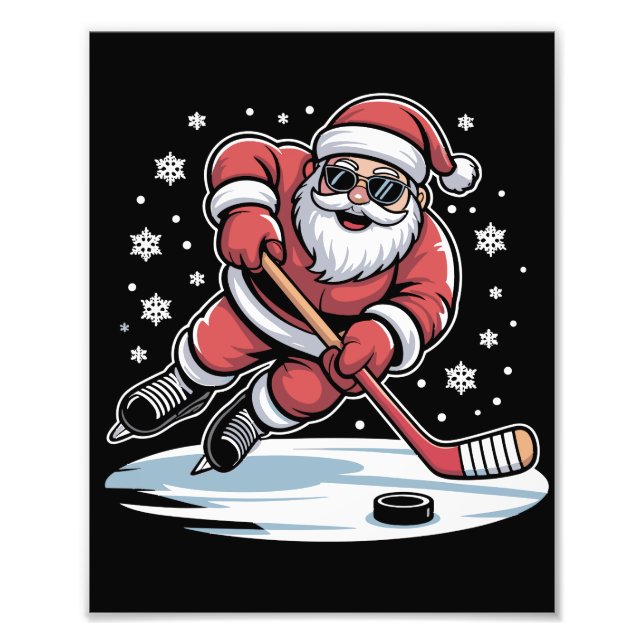 Funny Christmas Santa Playing Ice Hockey Xmas  Fototryck (Framsidan)