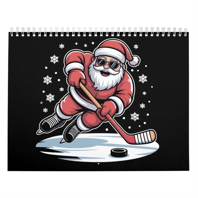 Funny Christmas Santa Playing Ice Hockey Xmas  Kalender (Omslag)