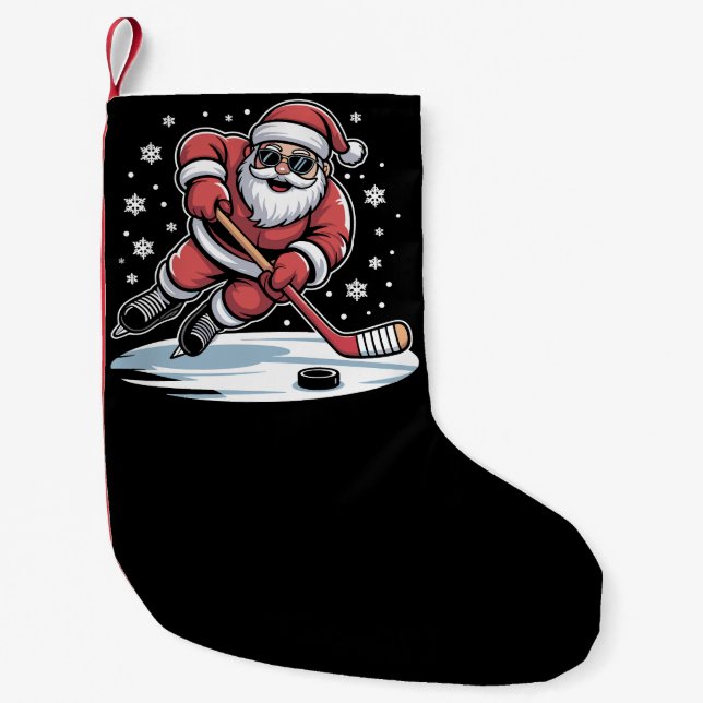 Funny Christmas Santa Playing Ice Hockey Xmas  Liten Julstrumpa (Framsidan)