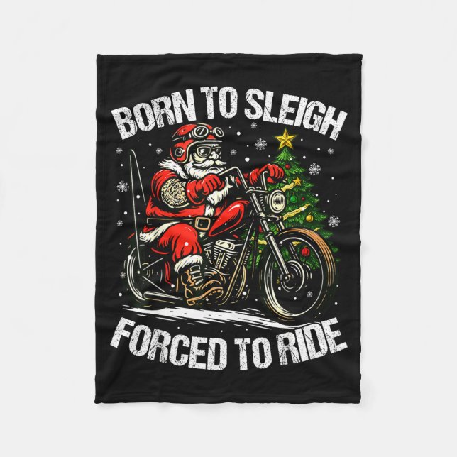 Funny Christmas Santa Riding Motorcycle Bike Biker Fleecefilt (Framsidan)