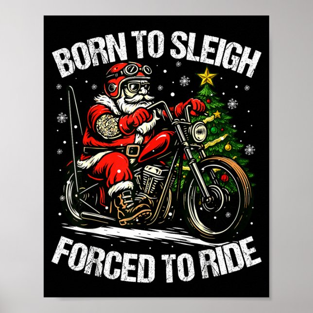 Funny Christmas Santa Riding Motorcycle Bike Biker Poster (Framsidan)