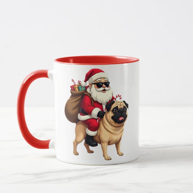 Funny Christmas Santa Riding Pug Mugg (Vänster)