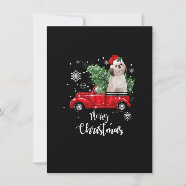 Funny Christmas Santa Shih Tzu Ride Red Truck Xmas Inbjudningar (Framsida)