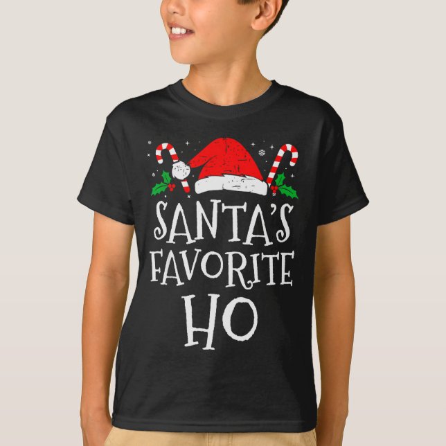 Funny Christmas Santa's Favorite Ho Naughty Pajama T Shirt (Framsida)