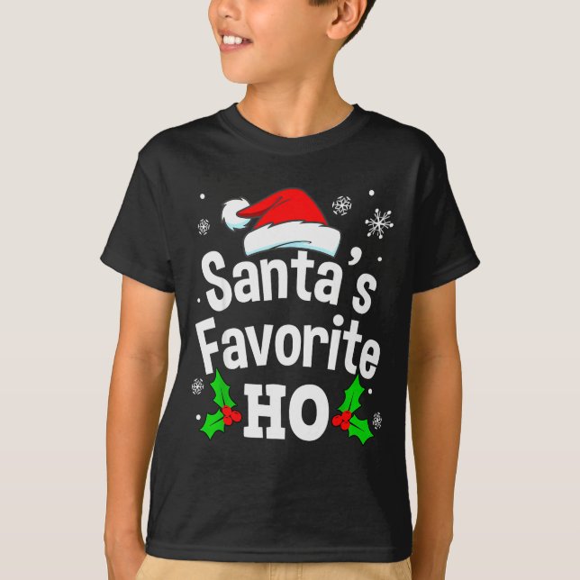 Funny Christmas Santa's Favorite Ho Naughty Pajama T Shirt (Framsida)