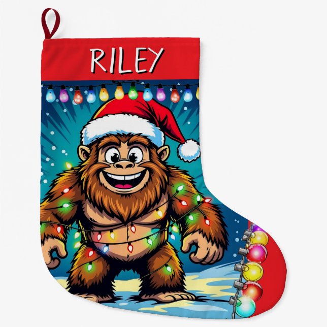Funny Christmas Sasquatch Personalized Stor Julstrumpa (Framsidan)