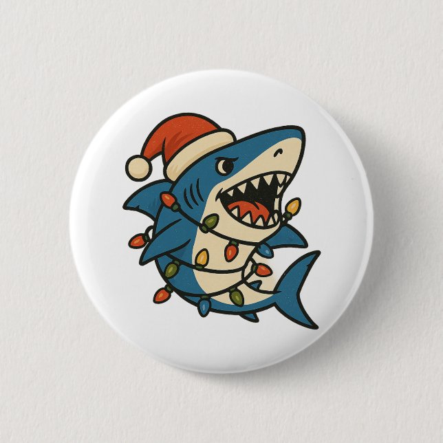 Funny Christmas Shark Santa Hat Knapp (Framsida)