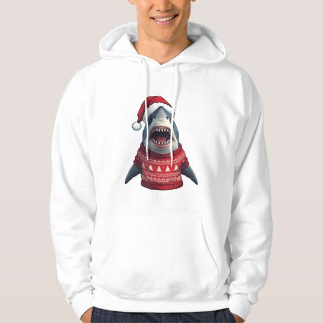Funny Christmas Shark Ugly Sweater T-Shirt  Hoodie (Framsida)