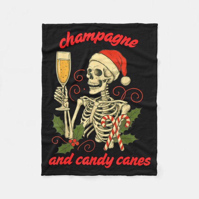 Funny Christmas Skeleton Champagne And Candy Canes Fleecefilt (Framsidan)
