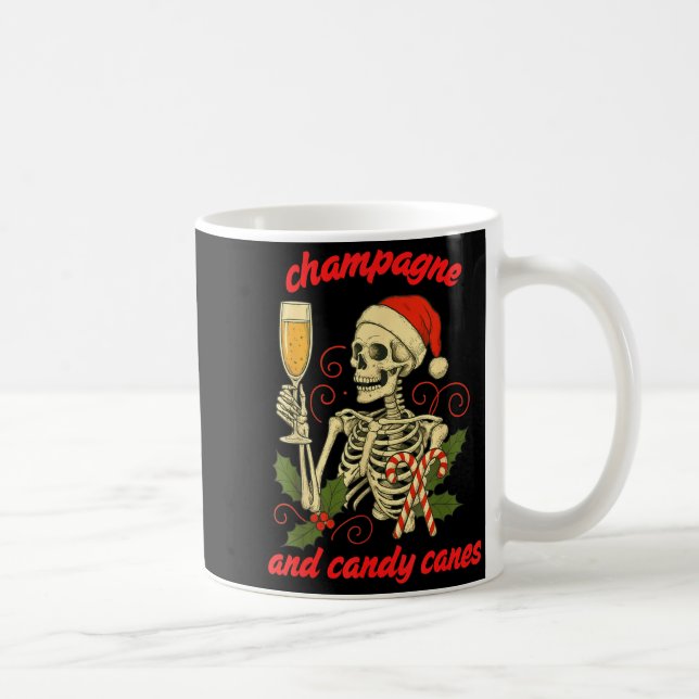 Funny Christmas Skeleton Champagne And Candy Canes Kaffemugg (Höger)