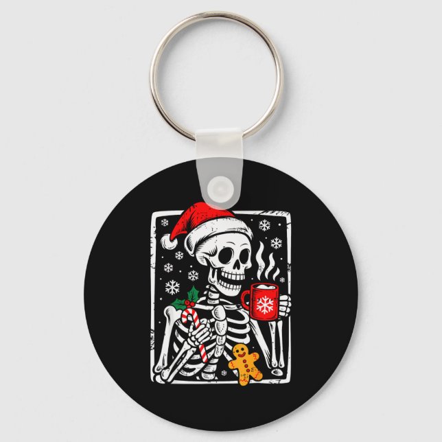 Funny Christmas Skeleton Hot Chocolate Xmas Men Wo Nyckelring (Framsida)