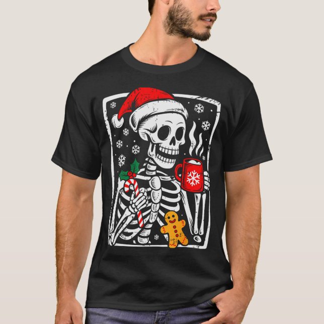 Funny Christmas Skeleton Hot Chocolate Xmas Men Wo T Shirt (Framsida)