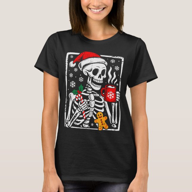 Funny Christmas Skeleton Hot Chocolate Xmas Men Wo T Shirt (Framsida)