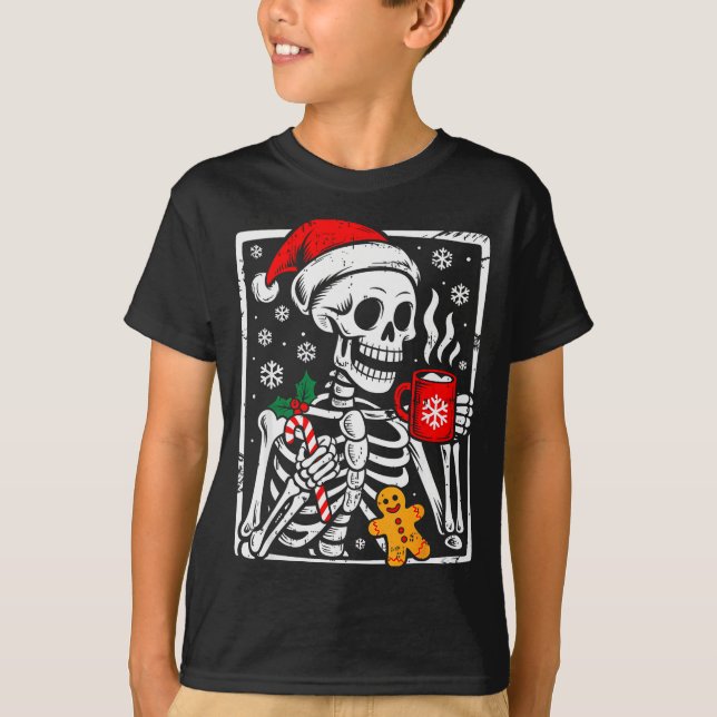 Funny Christmas Skeleton Hot Chocolate Xmas Men Wo T Shirt (Framsida)