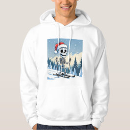 Funny Christmas Skeleton on Skis Hoodie