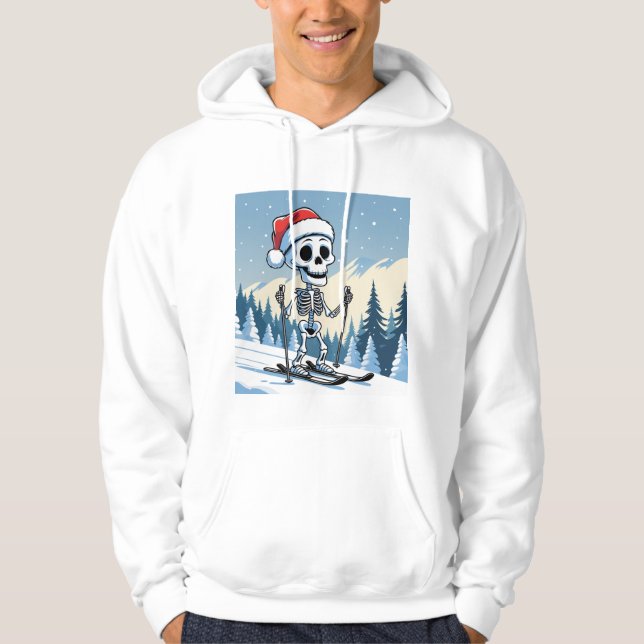 Funny Christmas Skeleton on Skis  Hoodie (Framsida)