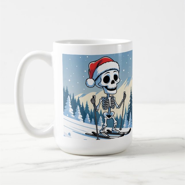 Funny Christmas Skeleton on Skis  Kaffemugg (Vänster)