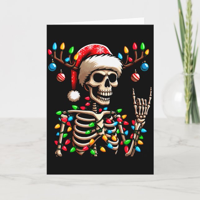 Funny Christmas Skeleton Santa Hat Xmas Vibes For  Kort (Framsida)