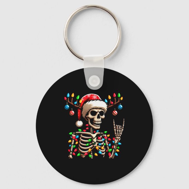 Funny Christmas Skeleton Santa Hat Xmas Vibes For  Nyckelring (Framsida)