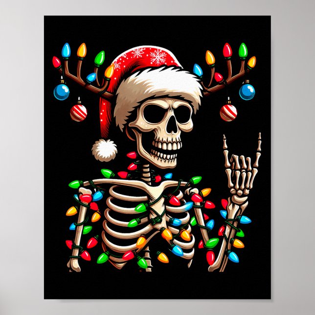 Funny Christmas Skeleton Santa Hat Xmas Vibes For  Poster (Framsidan)