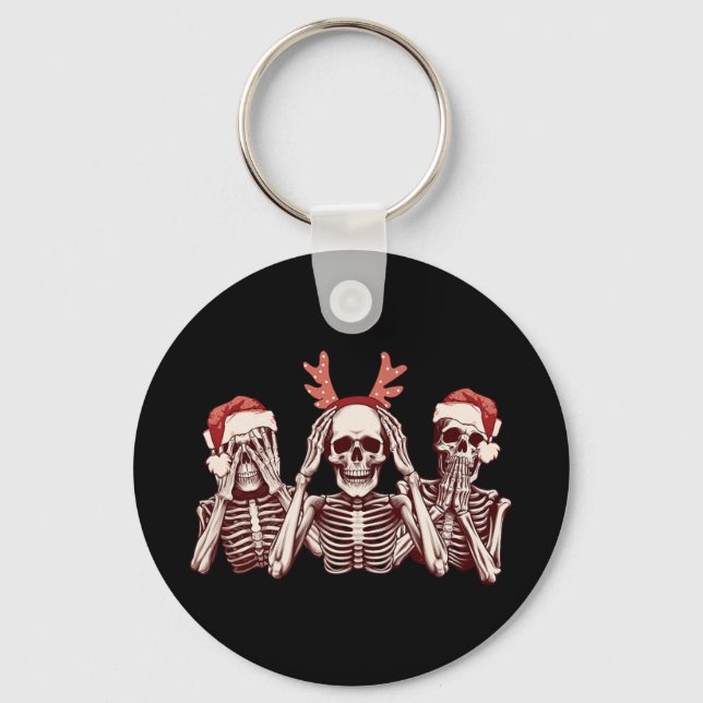 Funny Christmas Skeleton See Hear Speak No Evil  Nyckelring (Framsida)