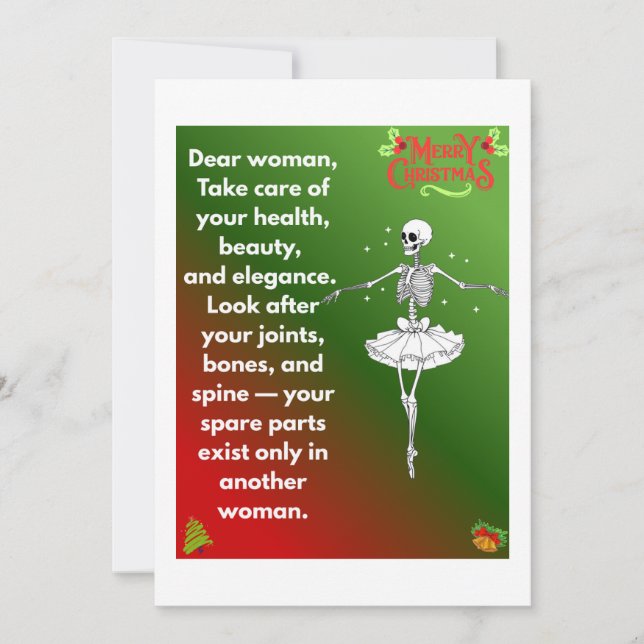 Funny Christmas Skeleton Wishes for woman Julkort (Framsida)