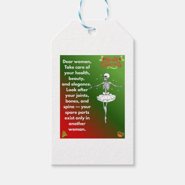 Funny Christmas Skeleton Wishes for woman Presentetikett (Framsidan)
