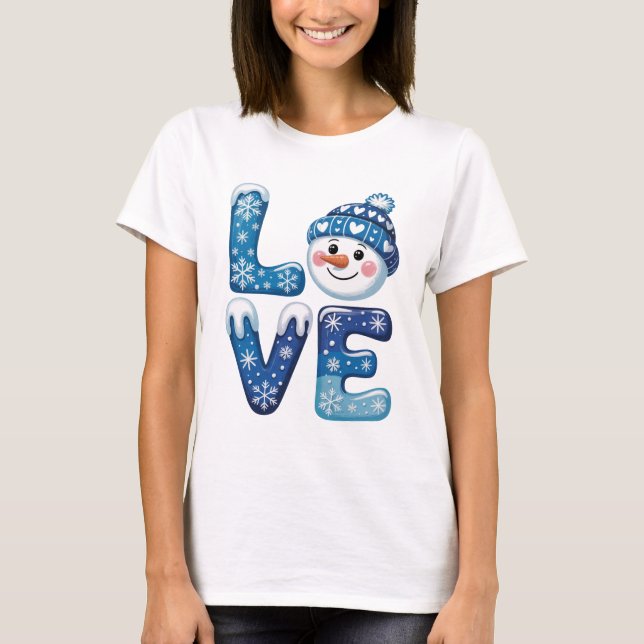 Funny Christmas Snowman Love T Shirt (Framsida)