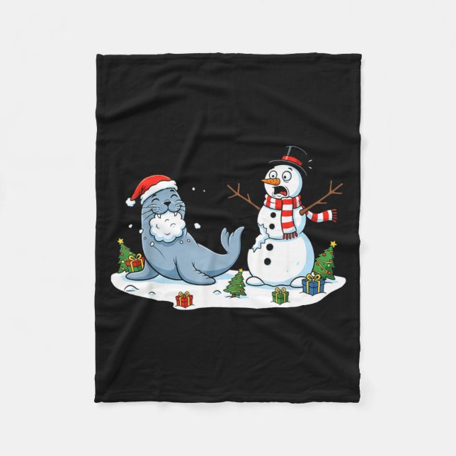 Funny Christmas Snowman Sea Lion Xmas Mens Womens  Fleecefilt (Framsidan)