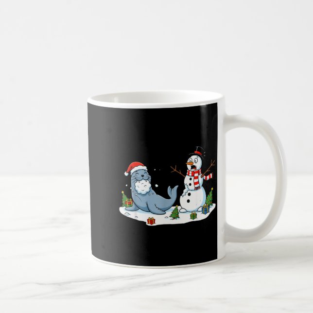 Funny Christmas Snowman Sea Lion Xmas Mens Womens  Kaffemugg (Höger)