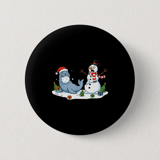 Funny Christmas Snowman Sea Lion Xmas Mens Womens  Knapp (Framsida)