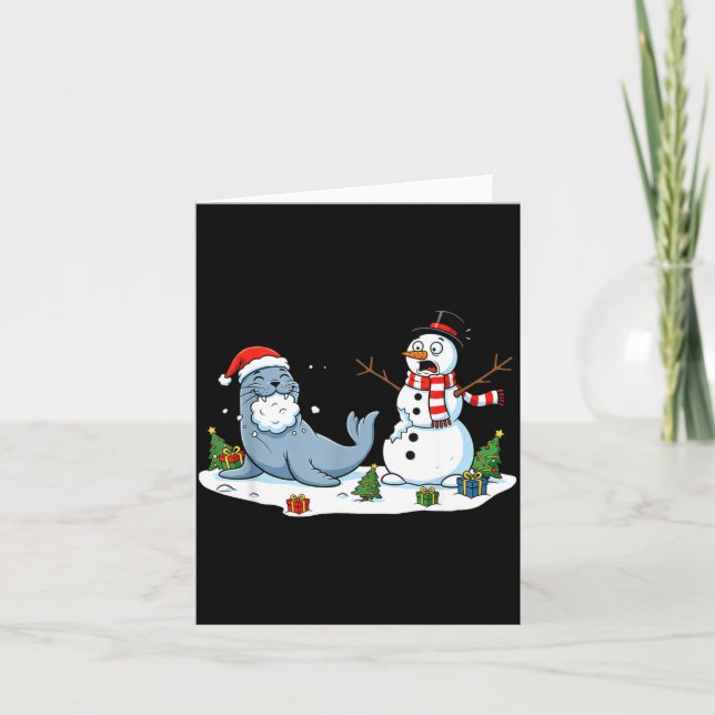 Funny Christmas Snowman Sea Lion Xmas Mens Womens  Kort (Framsida)
