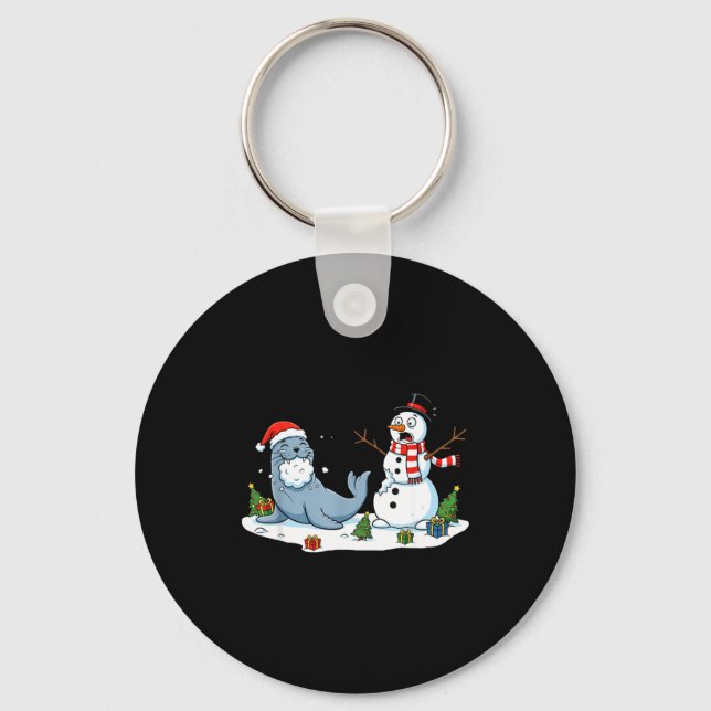 Funny Christmas Snowman Sea Lion Xmas Mens Womens  Nyckelring (Framsida)