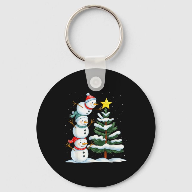 Funny Christmas Snowman Topper Tree Holiday Family Nyckelring (Framsida)