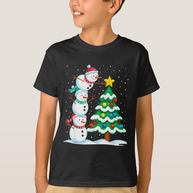 Funny Christmas Snowman Topper Tree Holiday Family T Shirt (Framsida)