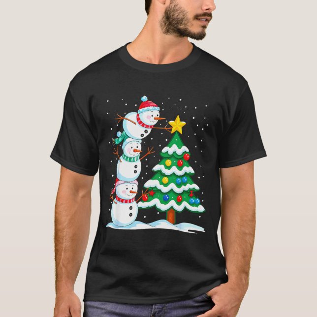 Funny Christmas Snowman Topper Tree Holiday Family T Shirt (Framsida)