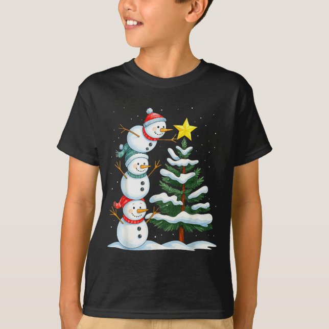 Funny Christmas Snowman Topper Tree Holiday Family T Shirt (Framsida)