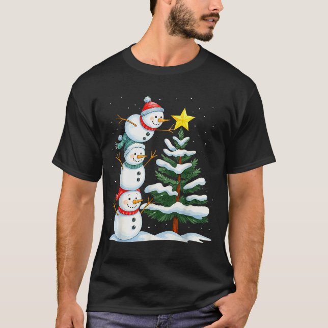 Funny Christmas Snowman Topper Tree Holiday Family T Shirt (Framsida)