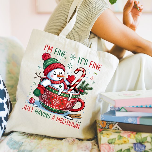 Funny Christmas Snowman Tote Bag Tygkasse (Personalize this cute Funny Christmas Snowman tote bag. )