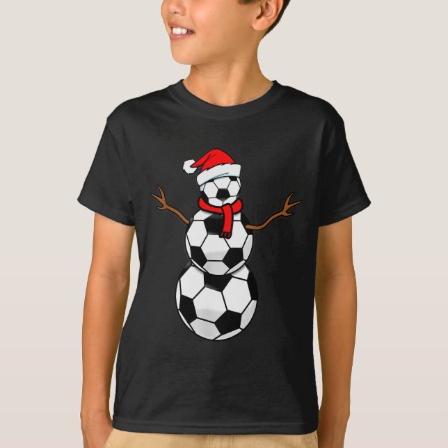 Funny Christmas Soccer Santa Snowman  T Shirt (Framsida)