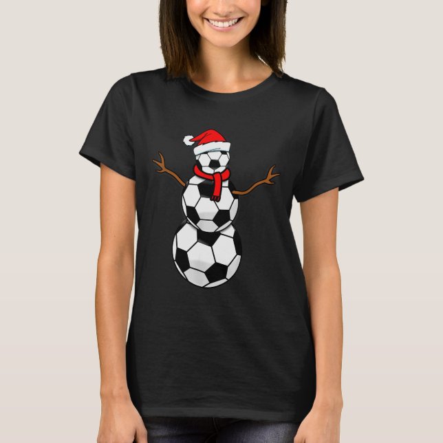 Funny Christmas Soccer Santa Snowman  T Shirt (Framsida)