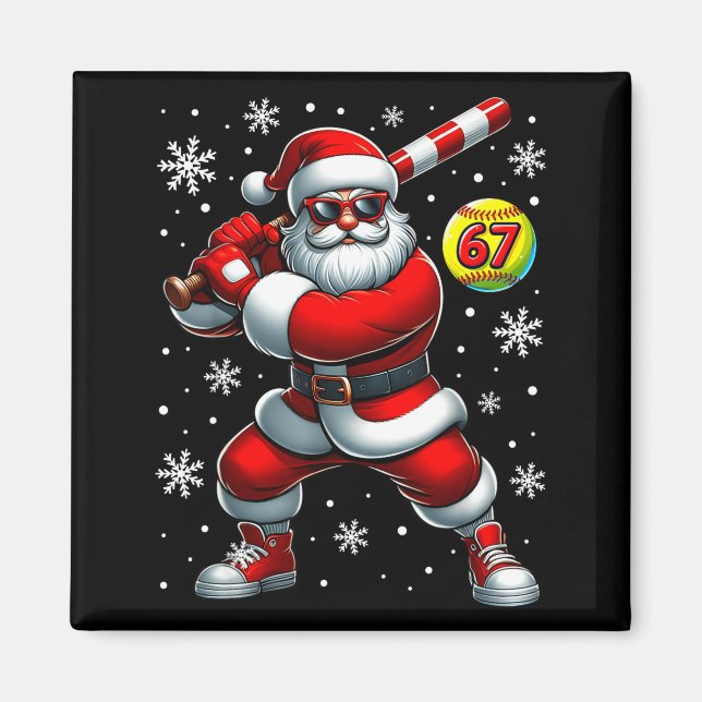 Funny Christmas Softball Cool Santa Claus 6 7 Meme Magnet (Framsidan)