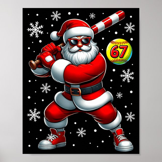 Funny Christmas Softball Cool Santa Claus 6 7 Meme Poster (Framsidan)