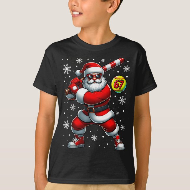Funny Christmas Softball Cool Santa Claus 6 7 Meme T Shirt (Framsida)