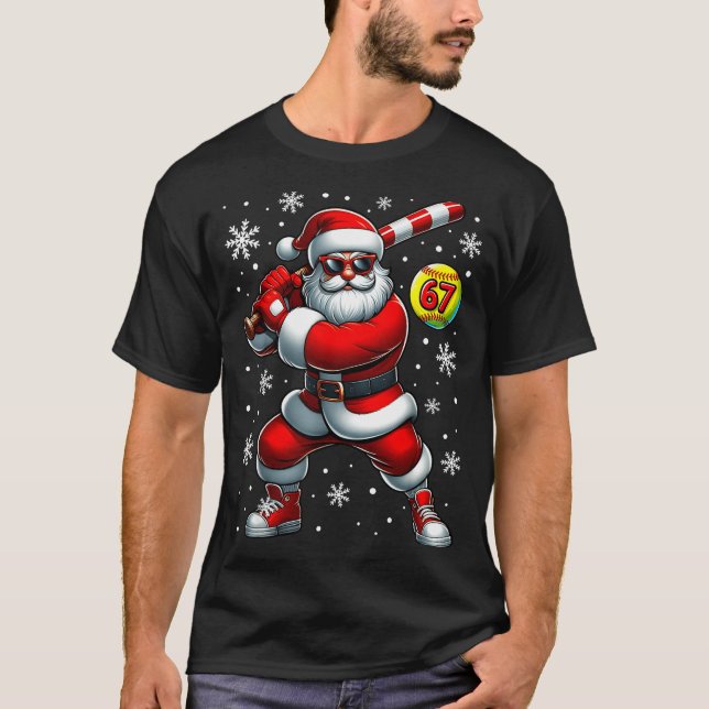 Funny Christmas Softball Cool Santa Claus 6 7 Meme T Shirt (Framsida)